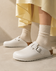 Birkenstock Boston Pelle White ciabatte unisex in bianco - vista posteriore