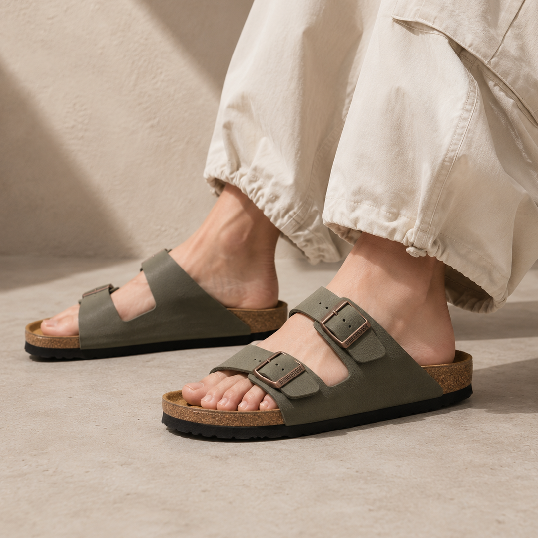 Birkenstock Arizona Military Green sandali unisex in verde militare - vista posteriore