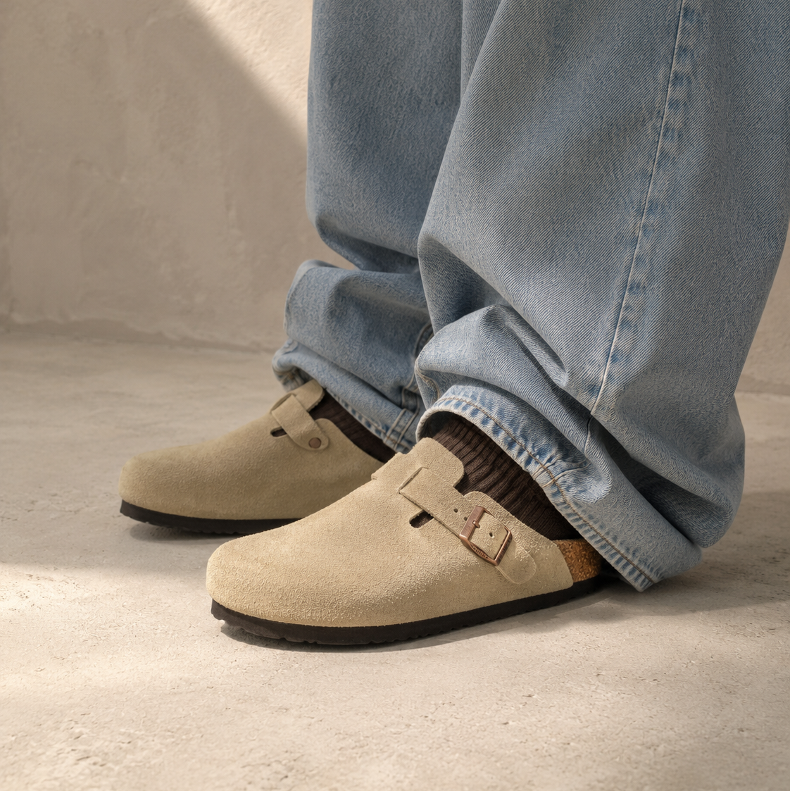 Birkenstock Boston Beige ciabatte unisex in beige - vista posteriore
