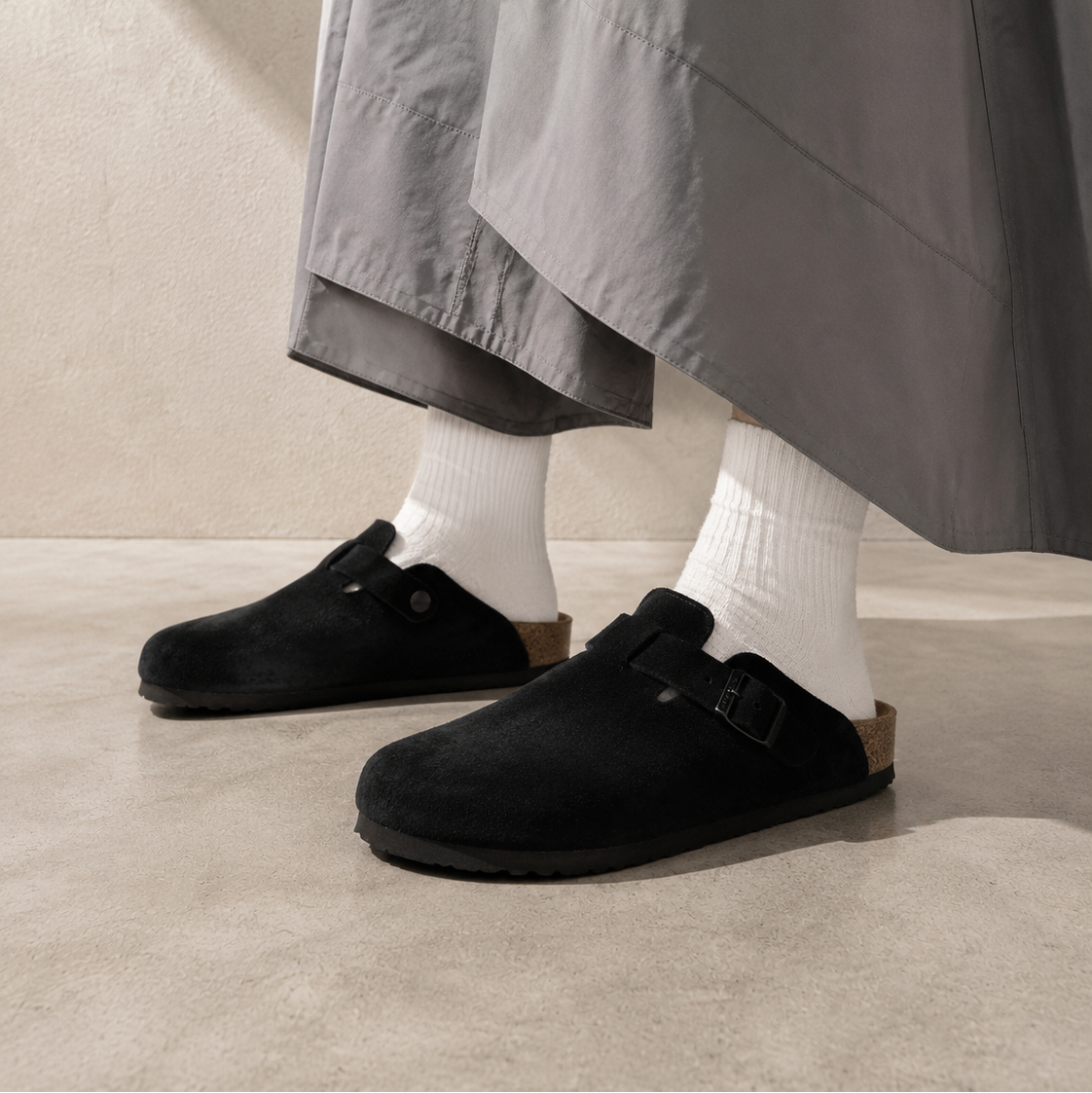 Birkenstock Boston Black ciabatte unisex in nero - vista posteriore