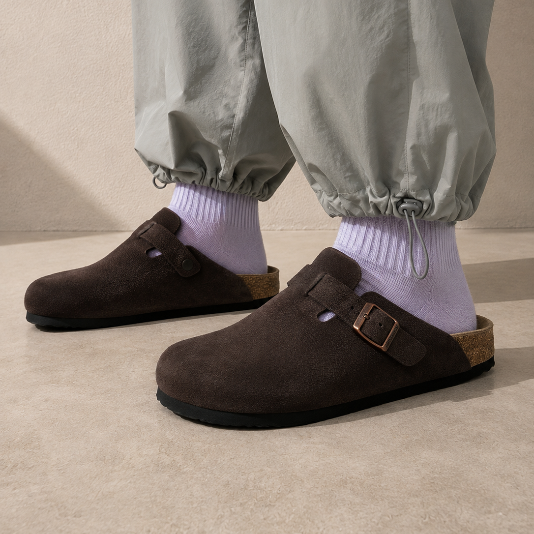 Birkenstock Boston Dark Brown ciabatte unisex in marrone scuro - vista posteriore