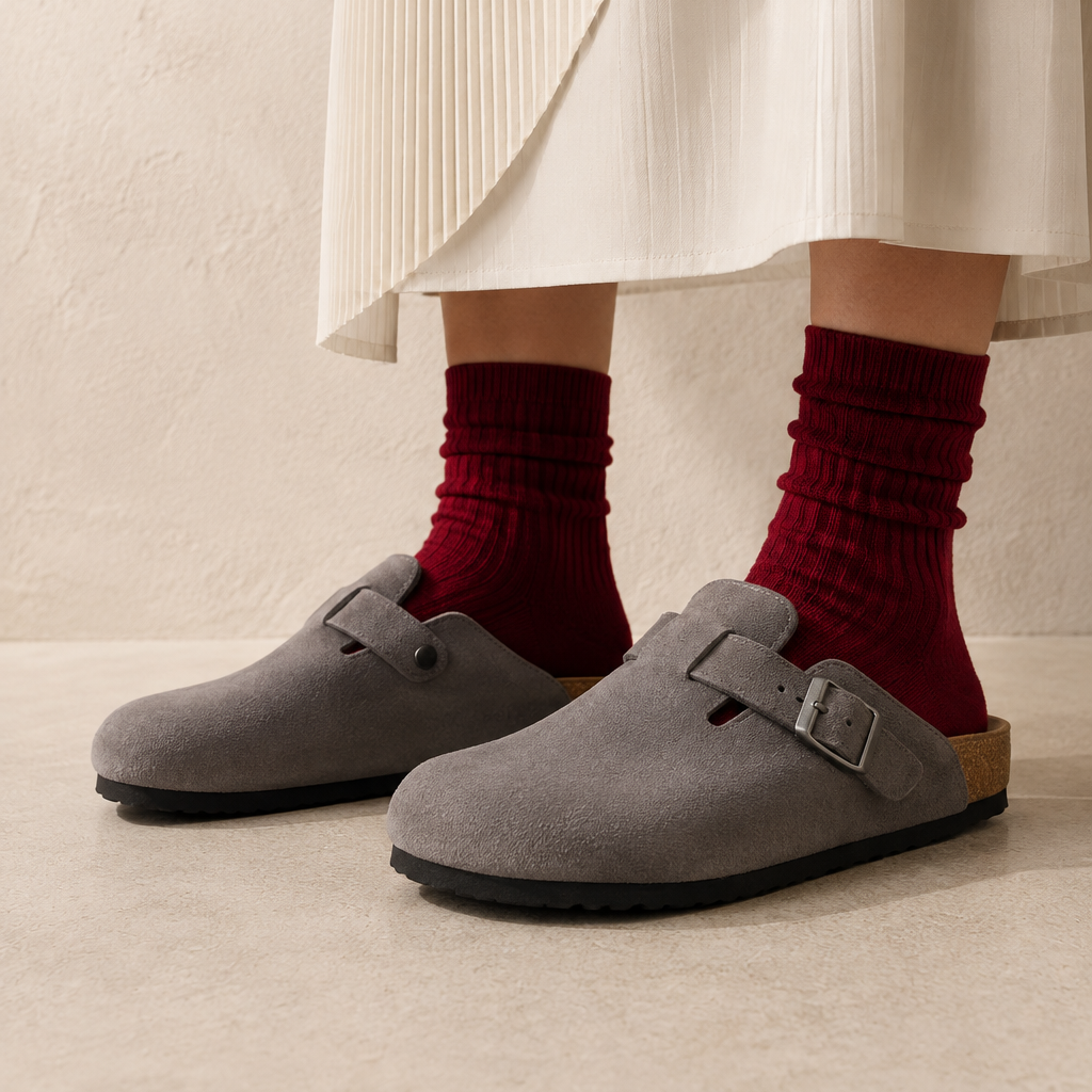 Birkenstock Boston Grey ciabatte unisex in grigio - vista posteriore