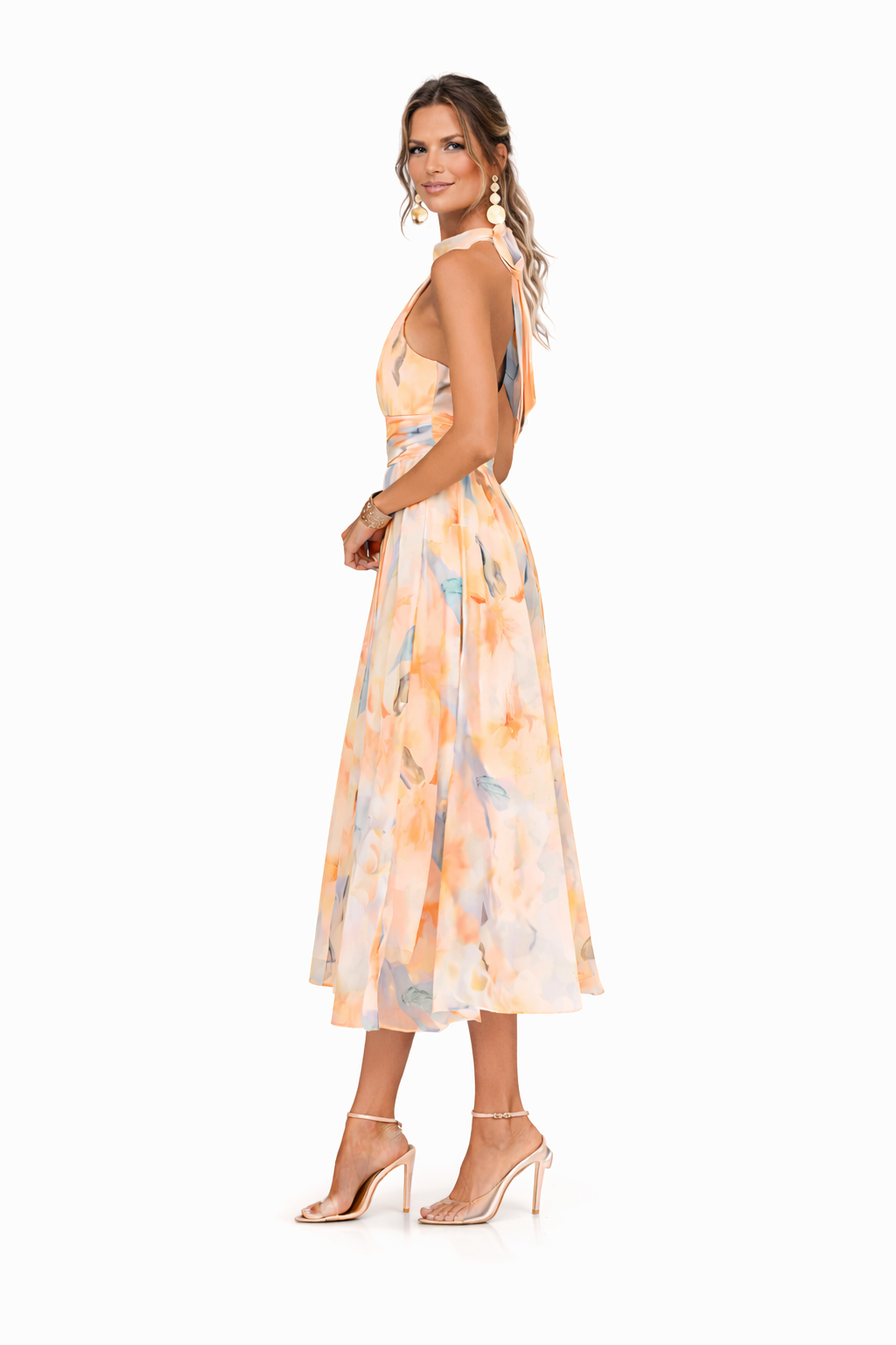 Abito lungo donna in chiffon, taglio svasato — vista 4