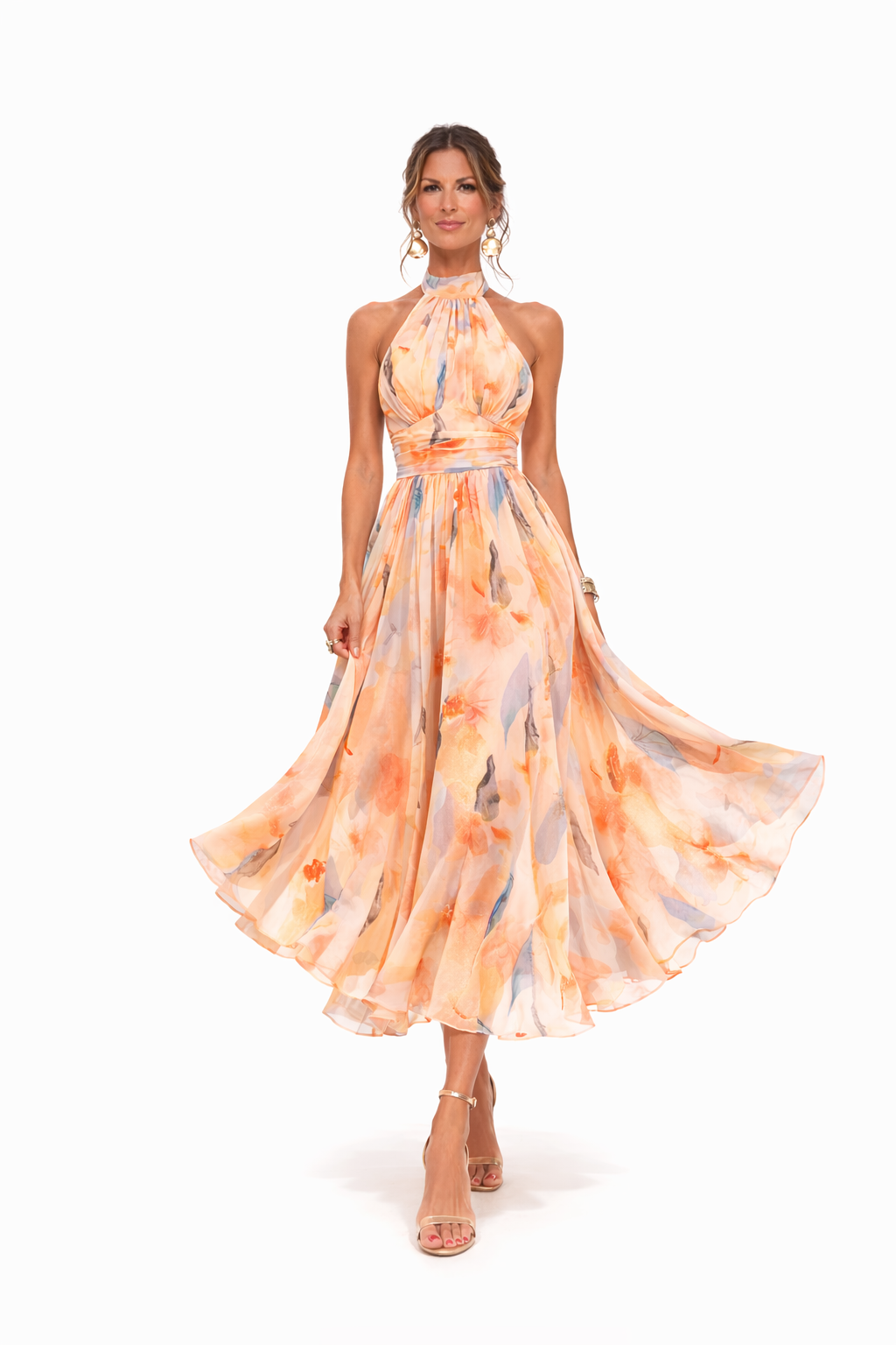 Abito lungo donna in chiffon, taglio svasato