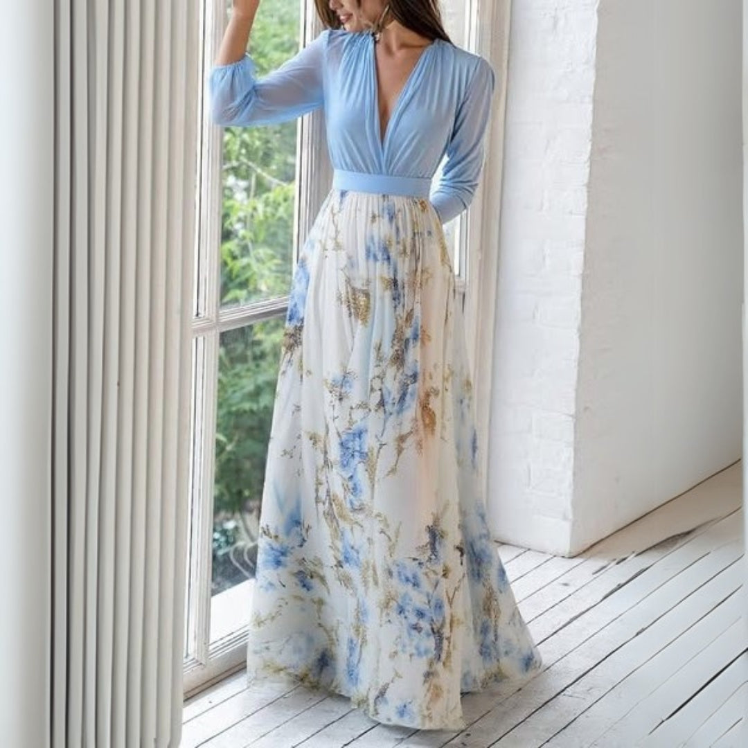 Chloe | Abito lungo da donna con scollo a V e stampa floreale