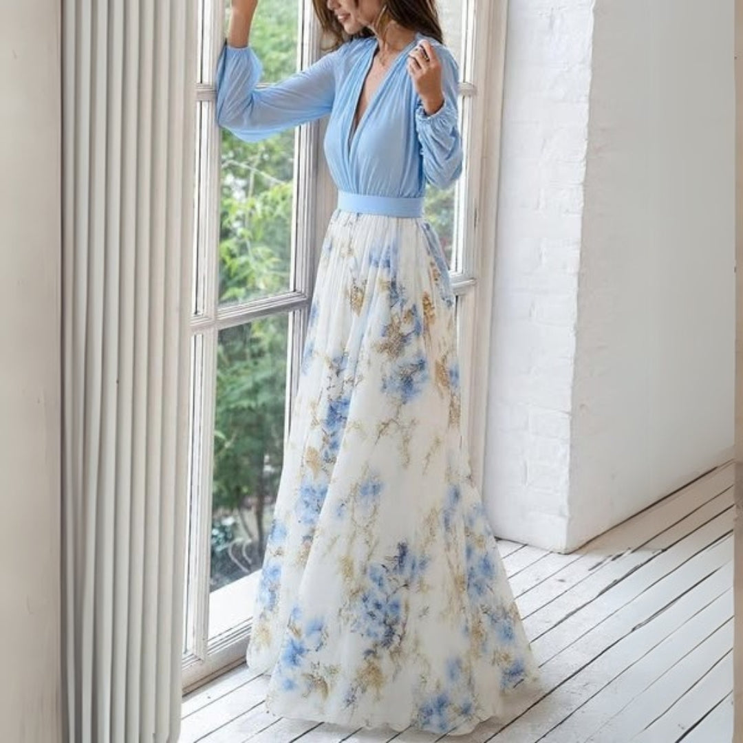 Chloe | Abito lungo da donna con scollo a V e stampa floreale