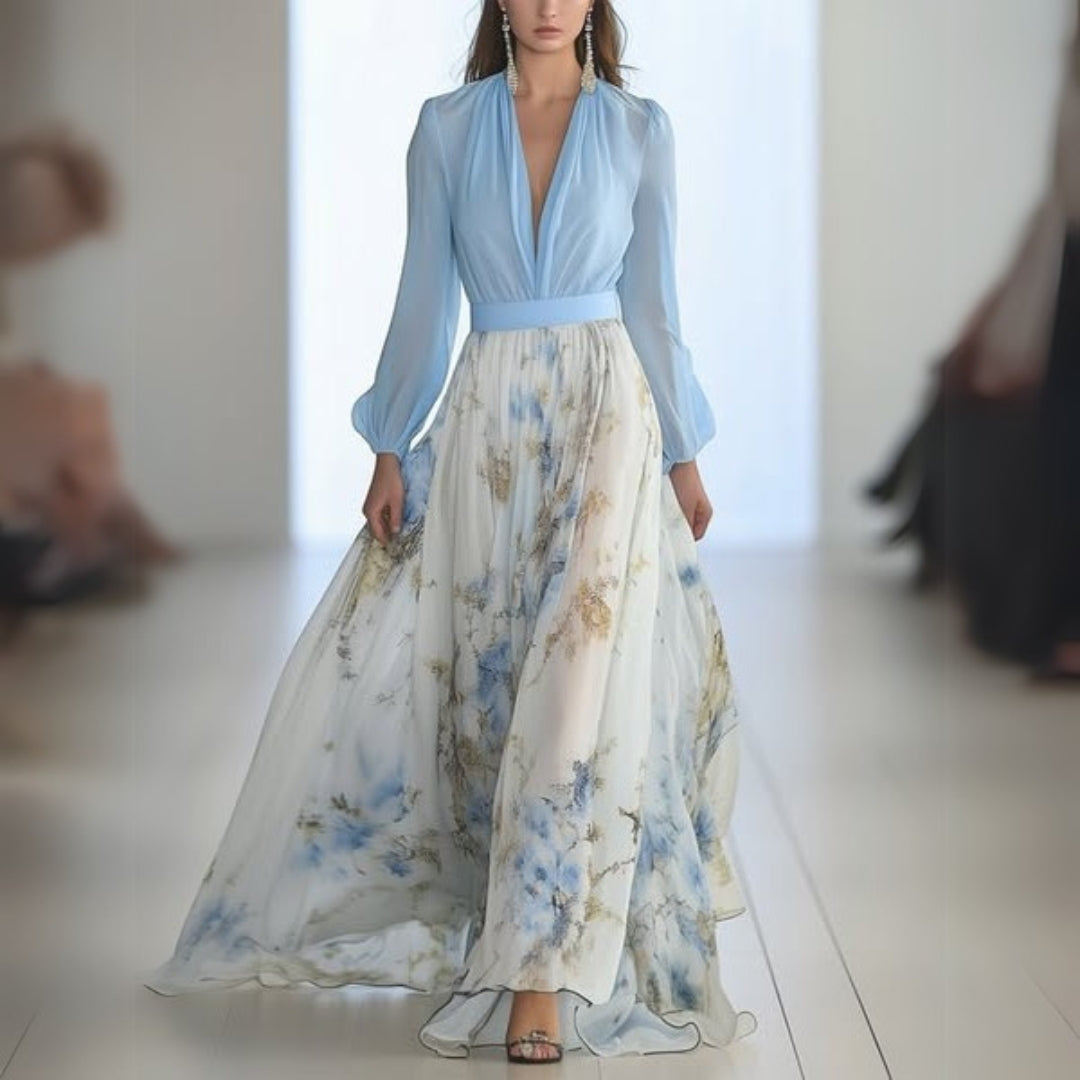 Chloe | Abito lungo da donna con scollo a V e stampa floreale