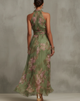 Isabella | Abito lungo a fiori con collo halter per donna