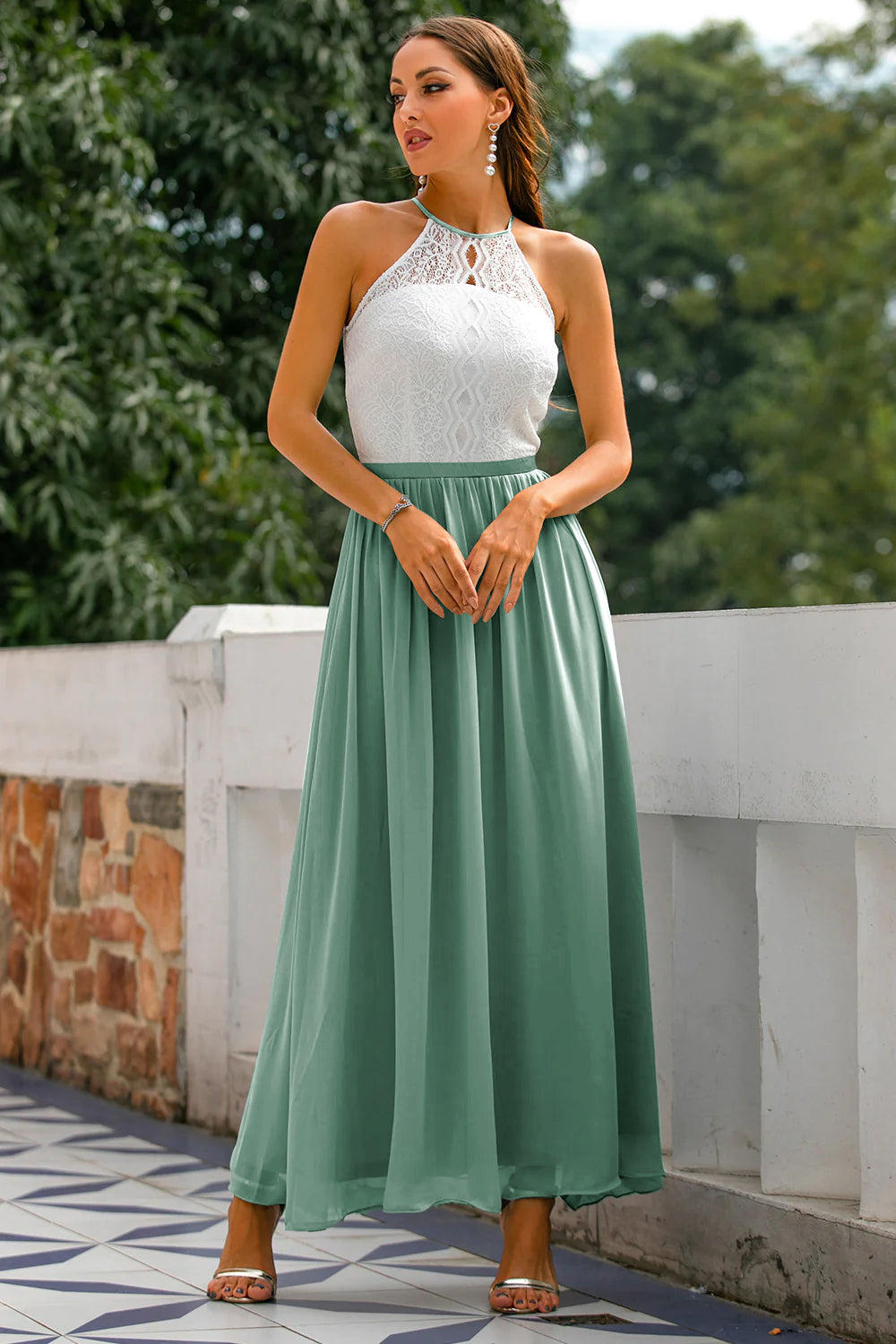 Claire | Abito lungo da donna con scollo all'americana per invitate a matrimoni