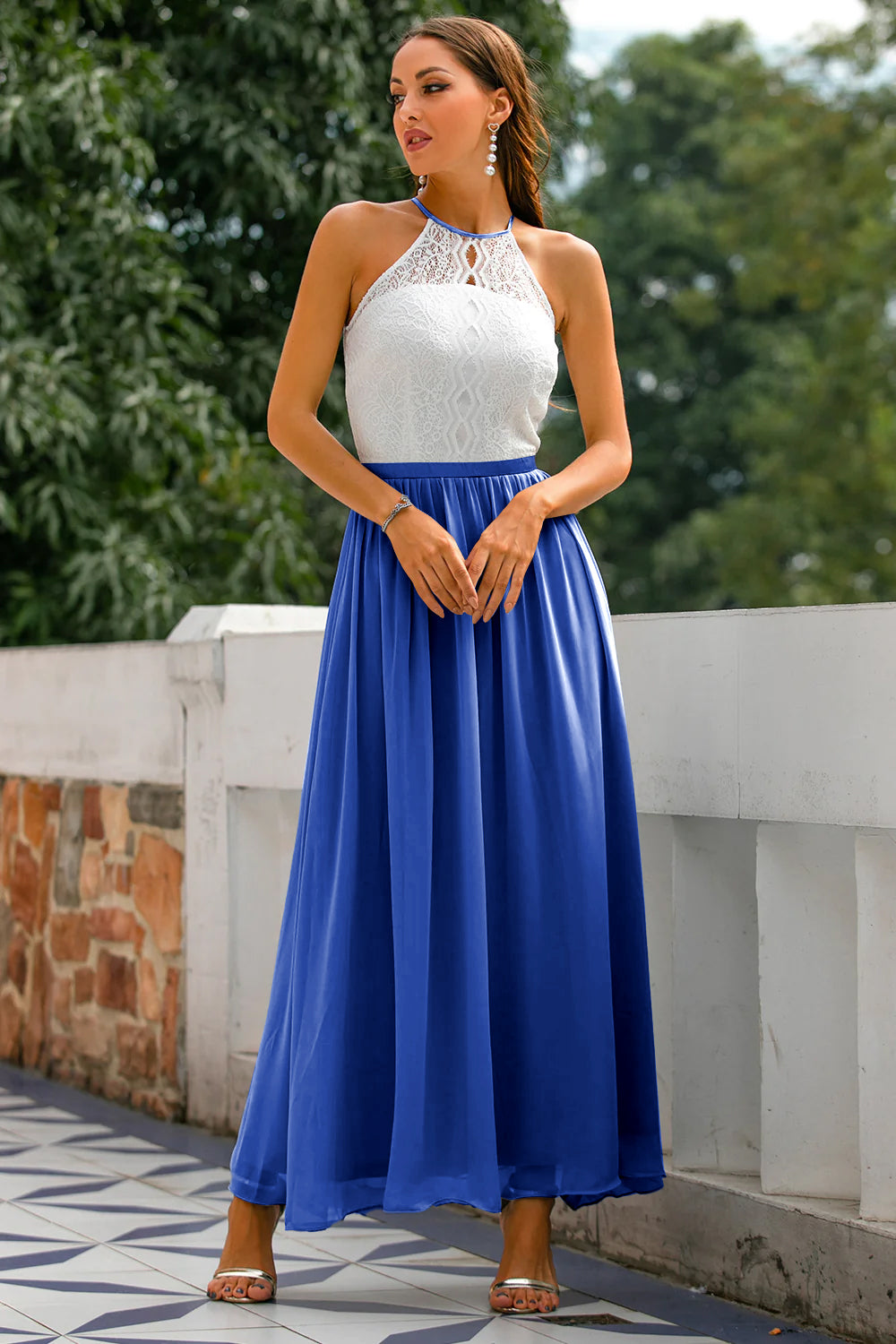 Claire | Abito lungo da donna con scollo all'americana per invitate a matrimoni