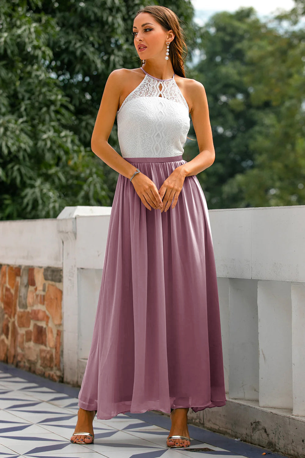 Claire | Abito lungo da donna con scollo all'americana per invitate a matrimoni