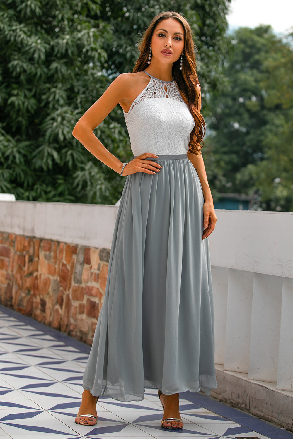 Claire | Abito lungo da donna con scollo all'americana per invitate a matrimoni