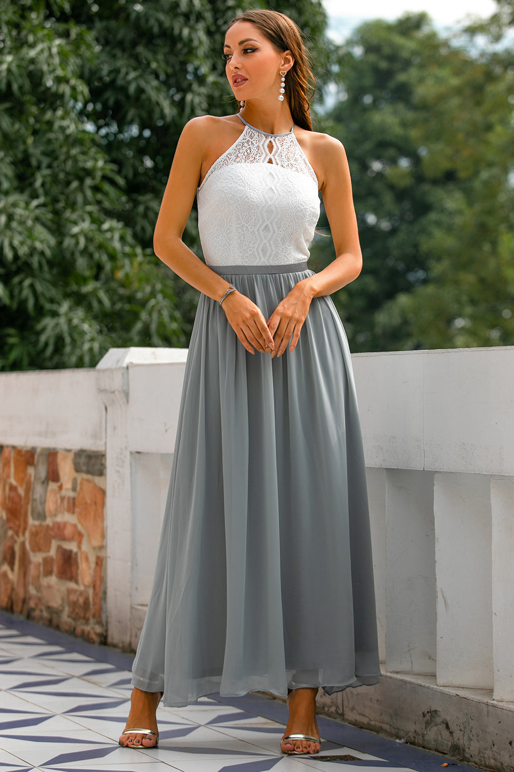 Claire | Abito lungo da donna con scollo all'americana per invitate a matrimoni