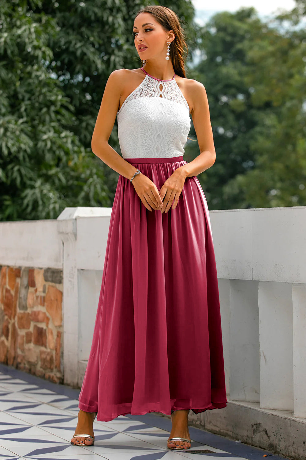Claire | Abito lungo da donna con scollo all'americana per invitate a matrimoni