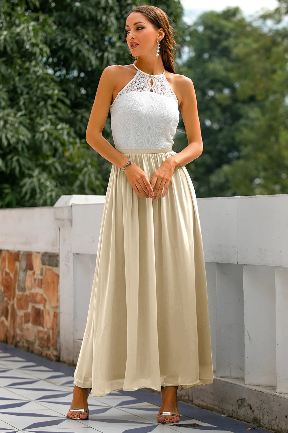 Claire | Abito lungo da donna con scollo all'americana per invitate a matrimoni
