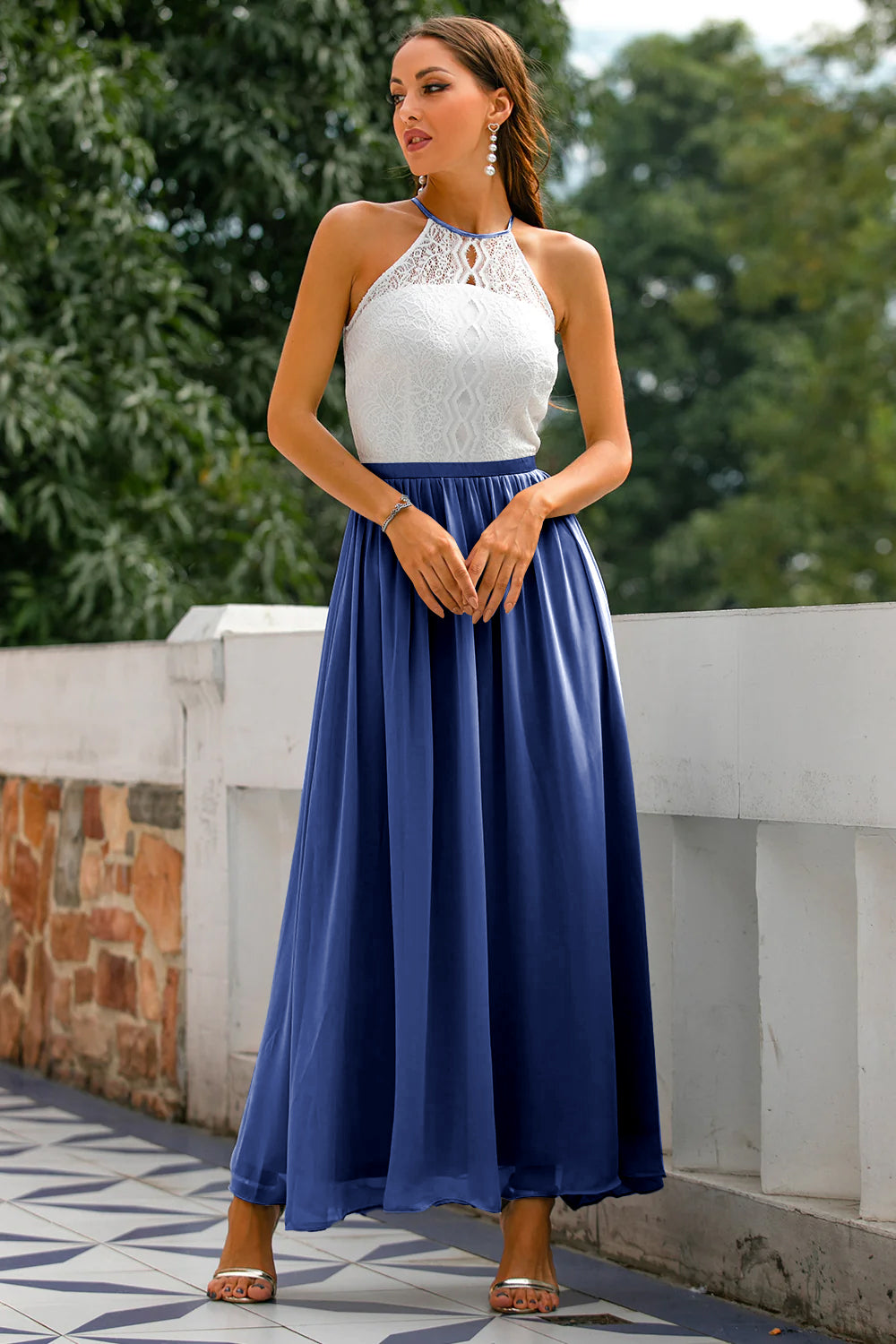 Claire | Abito lungo da donna con scollo all'americana per invitate a matrimoni
