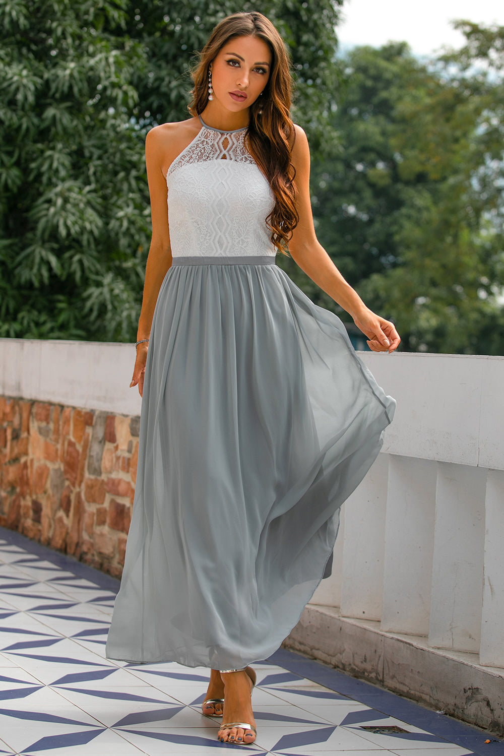 Claire | Abito lungo da donna con scollo all'americana per invitate a matrimoni