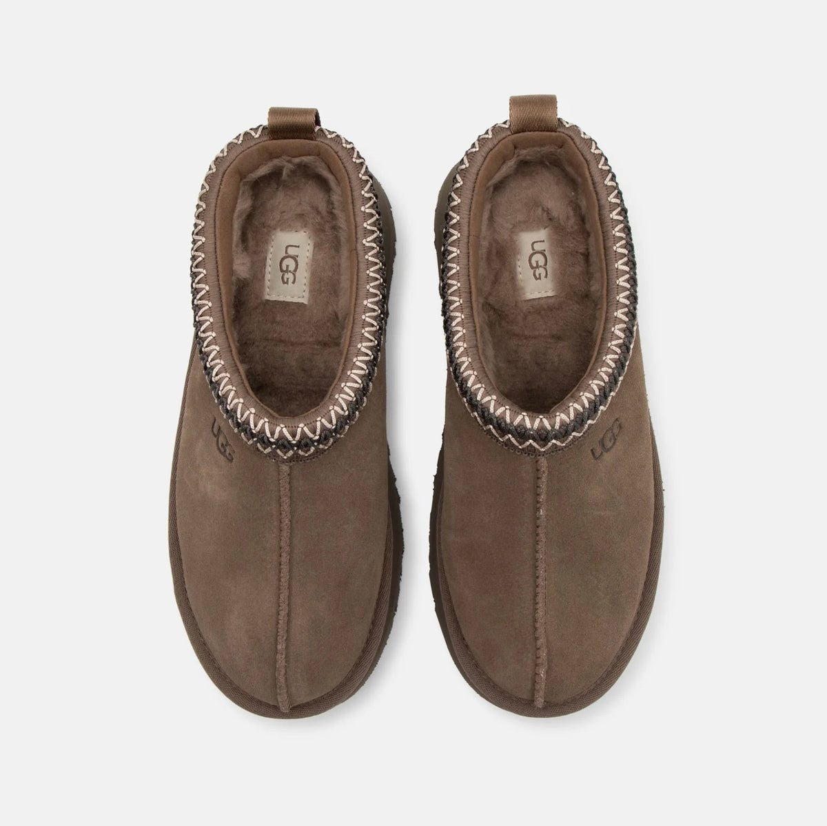 UGG Tazz Hickory ciabatte platform donna in pelle scamosciata e montone marrone hickory, dettaglio interno