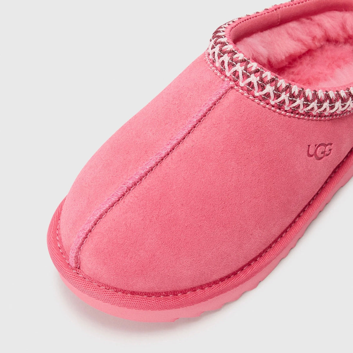 UGG Tasman II Pink Bloom ciabatte chiuse donna in pelle scamosciata e montone rosa, vista dall'alto
