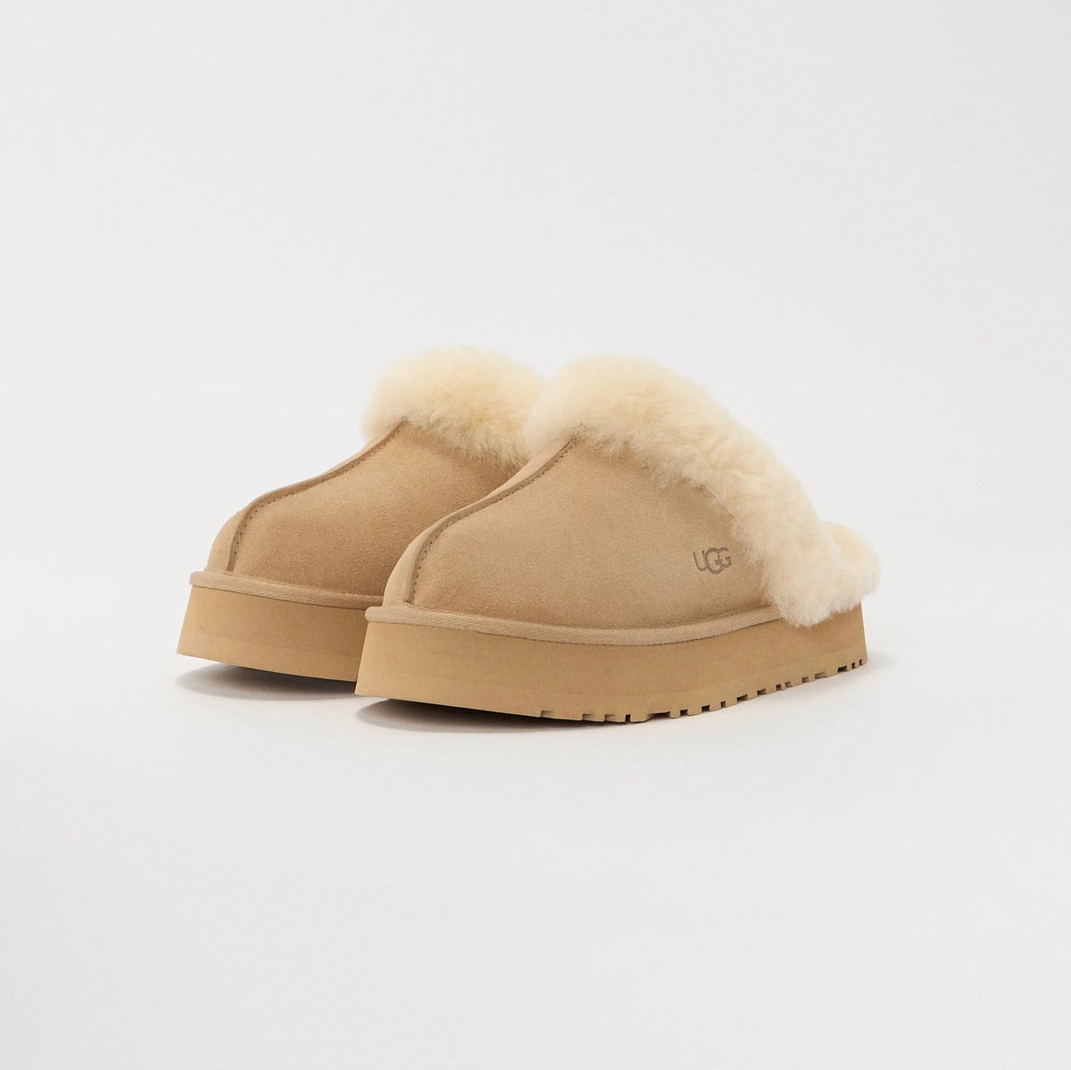 UGG Disquette Sand sabot donna in pelle scamosciata e montone beige sand, vista frontale