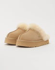 UGG Disquette Sand sabot donna in pelle scamosciata e montone beige sand, vista frontale