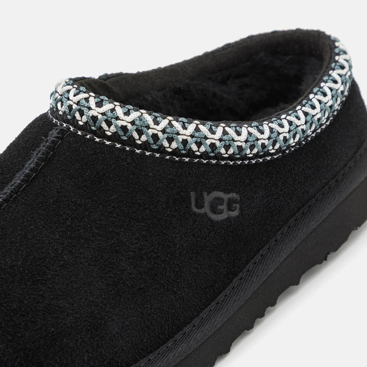 UGG Tasman II Black ciabatte chiuse uomo e donna in pelle scamosciata e montone nero, vista frontale