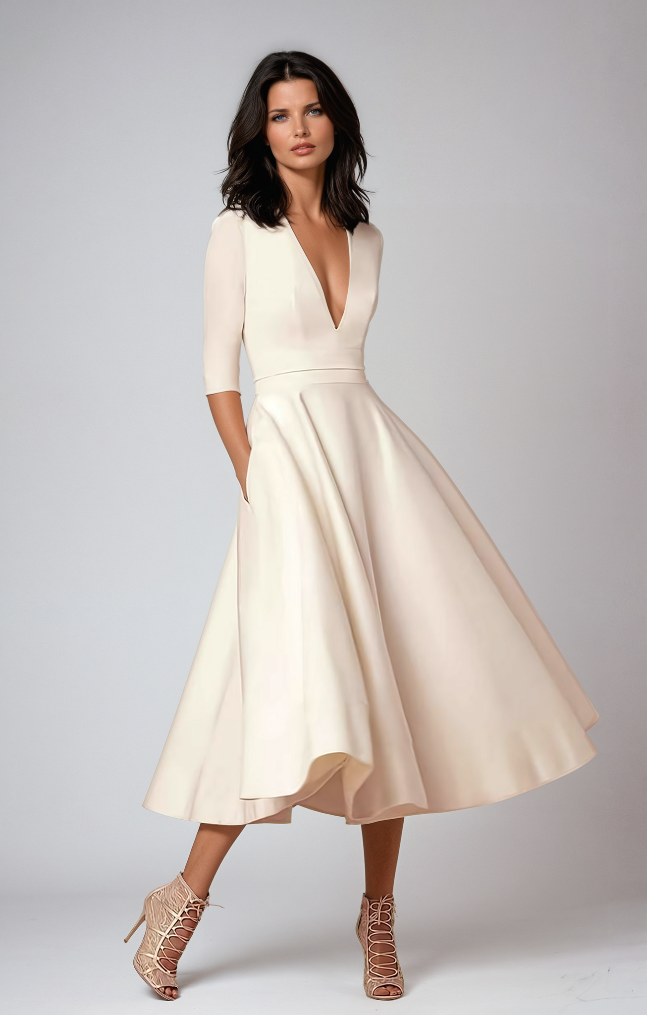 Daisy | Abito midi svasato da donna per invitate a matrimoni