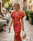 Daisy | Abito midi estivo da donna con scollo a V e maniche a sbuffo