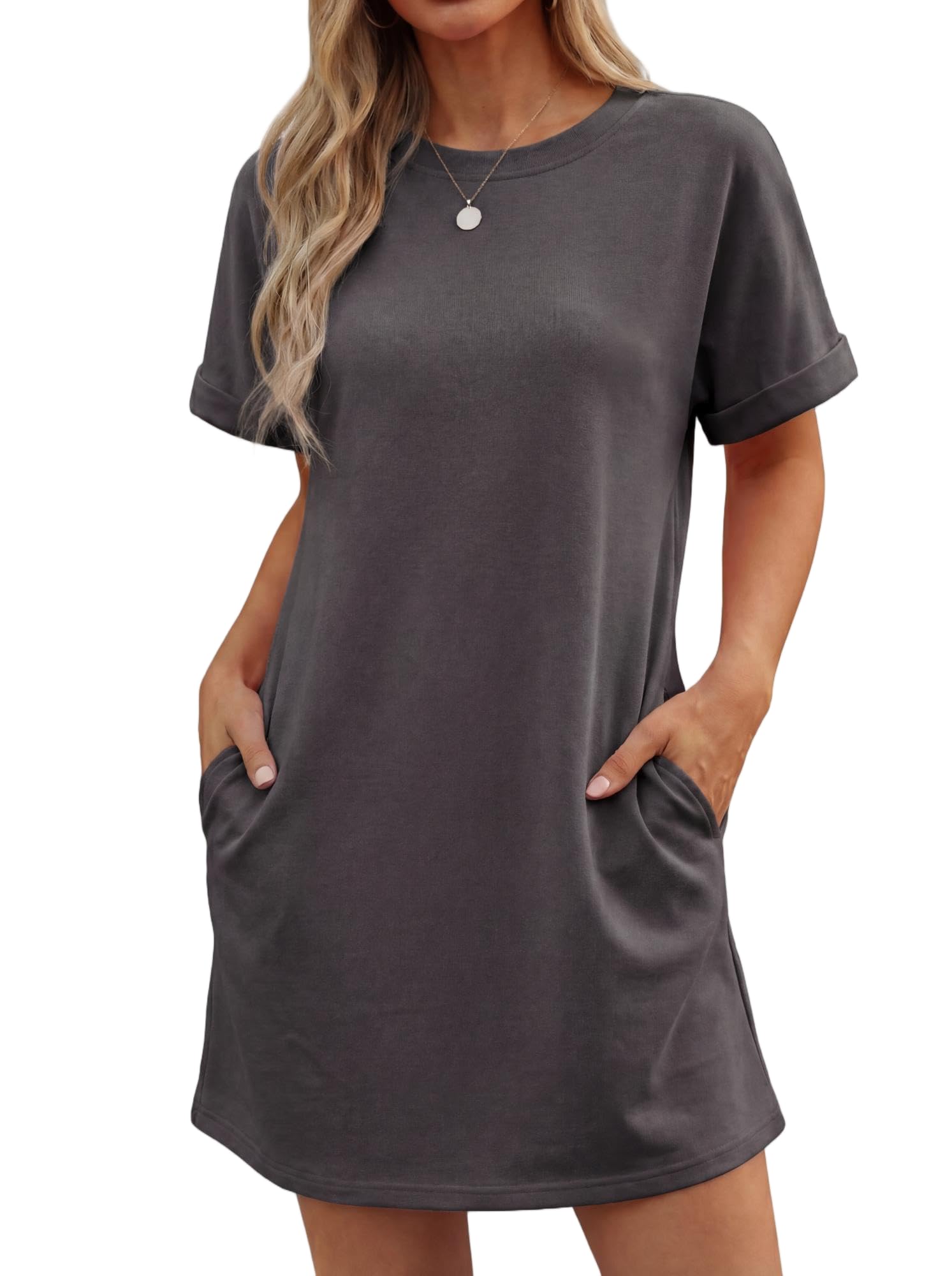 Vestito Lewina Donna – Girocollo Maniche Corte, Taglio A-Line Mini &amp; Tasche Tinta Unita Estate