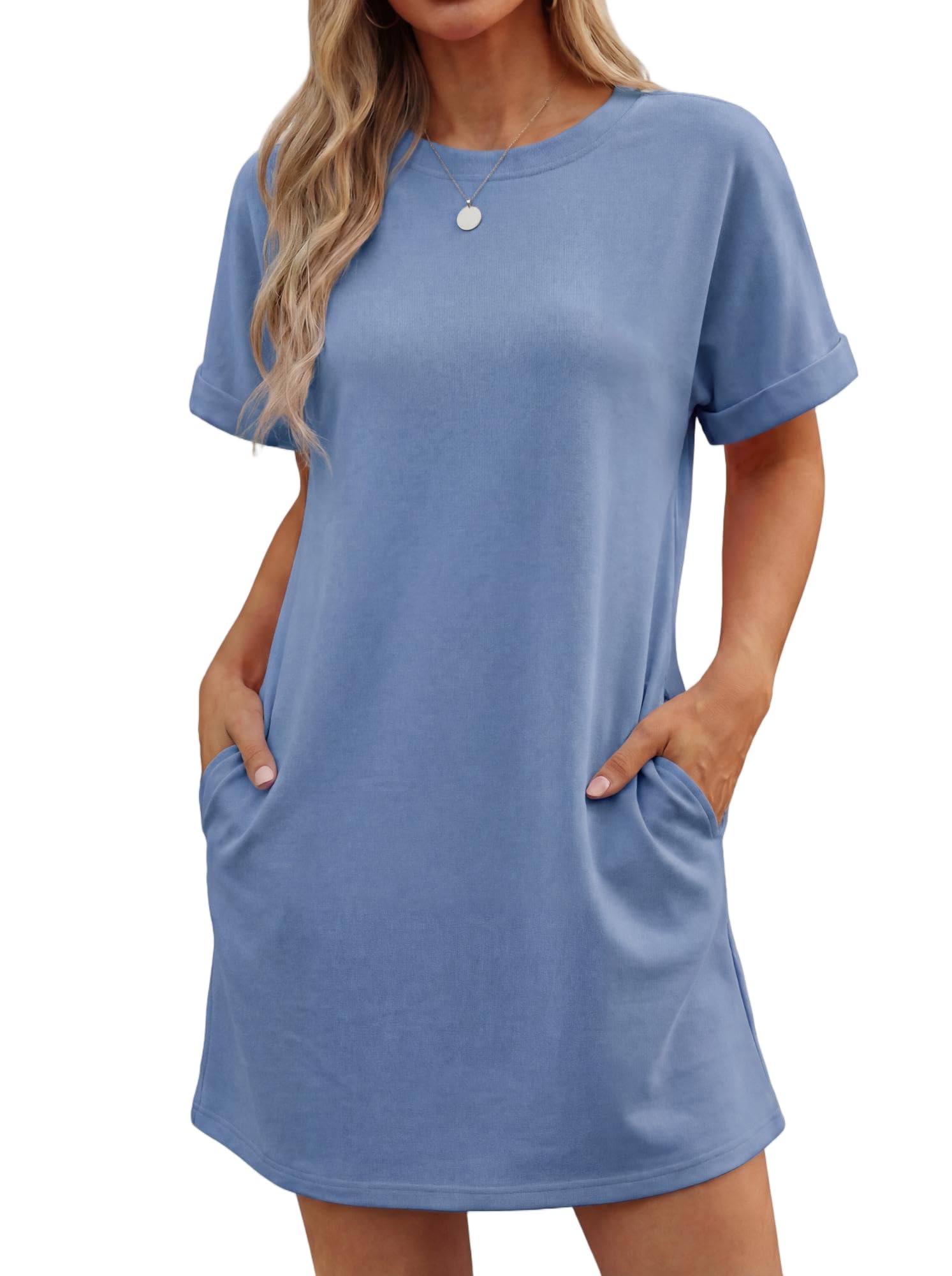 Vestito Lewina Donna – Girocollo Maniche Corte, Taglio A-Line Mini &amp; Tasche Tinta Unita Estate