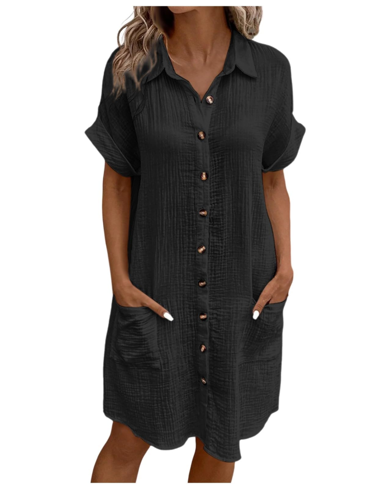 Yvette Abito Donna – Camicia Abito con Collo a V, Bottoni e Tasche, Taglio Fluido, Stile Boho Chic