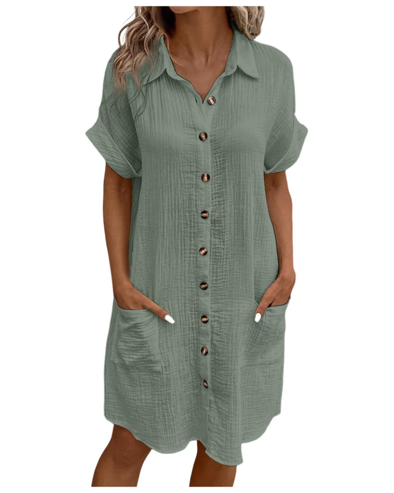 Yvette Abito Donna – Camicia Abito con Collo a V, Bottoni e Tasche, Taglio Fluido, Stile Boho Chic