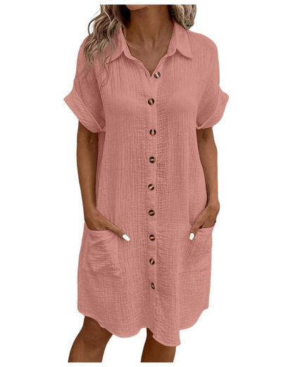 Yvette Abito Donna – Camicia Abito con Collo a V, Bottoni e Tasche, Taglio Fluido, Stile Boho Chic