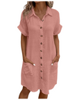 Yvette Abito Donna – Camicia Abito con Collo a V, Bottoni e Tasche, Taglio Fluido, Stile Boho Chic
