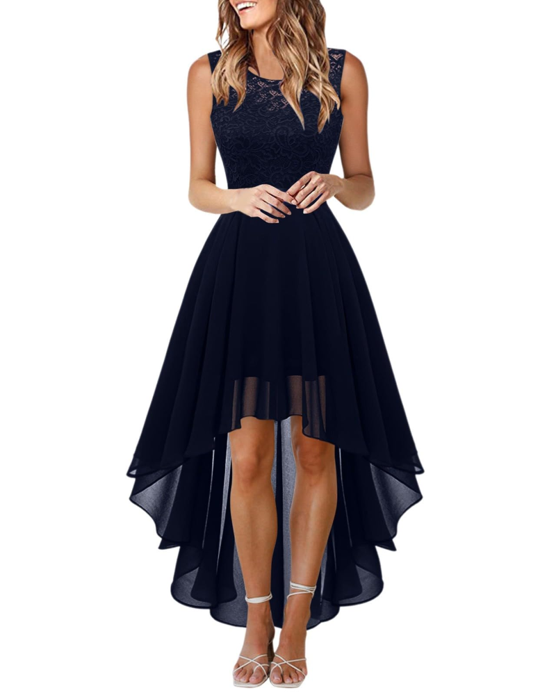 Drel Abito Donna – Abito Lungo Senza Maniche in Pizzo Collo Tondo Boho Chic Elegante