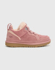 UGG Lowmel Pink Dawn sneakers bambino in pelle scamosciata rosa, vista laterale