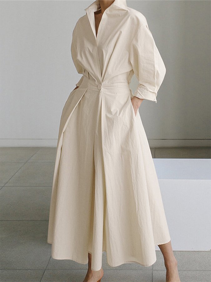Abito lungo elegante da donna con cintura e camicia