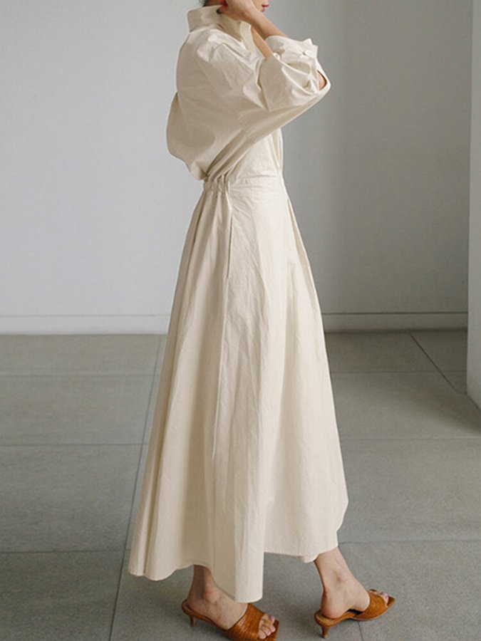 Abito lungo elegante da donna con cintura e camicia