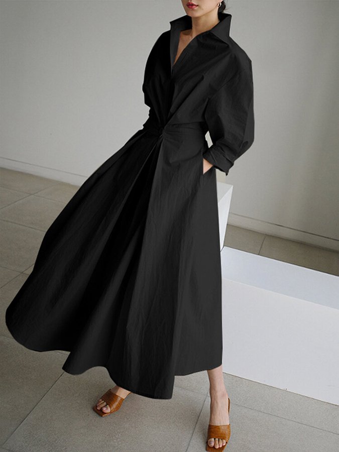 Abito lungo elegante da donna con cintura e camicia