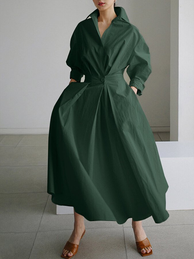 Abito lungo elegante da donna con cintura e camicia