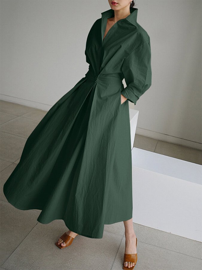 Abito lungo elegante da donna con cintura e camicia