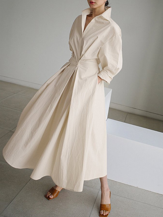 Abito lungo elegante da donna con cintura e camicia