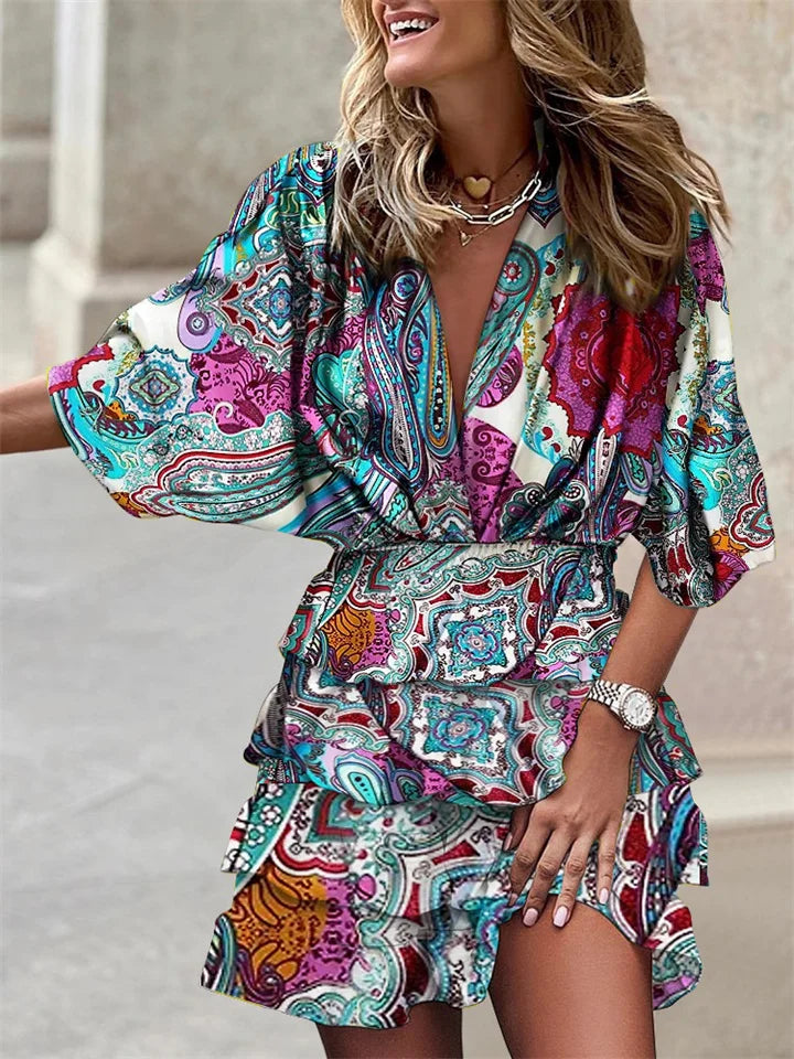 Vestito Mini con Volant Leggero da Donna – Scollo a V Vita Definita Taglio Fluido