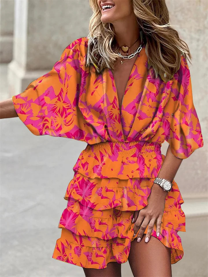 Vestito Mini con Volant Leggero da Donna – Scollo a V Vita Definita Taglio Fluido