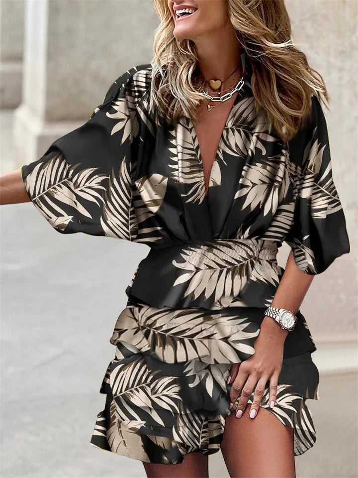 Vestito Mini con Volant Leggero da Donna – Scollo a V Vita Definita Taglio Fluido