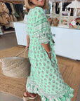 Elizabeth | Vestito midi da donna boho con stampa e nappine legate