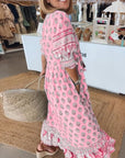 Elizabeth | Vestito midi da donna boho con stampa e nappine legate