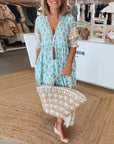 Elizabeth | Vestito midi da donna boho con stampa e nappine legate