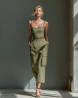 Ella | Vestito midi cargo in lino con cintura da donna