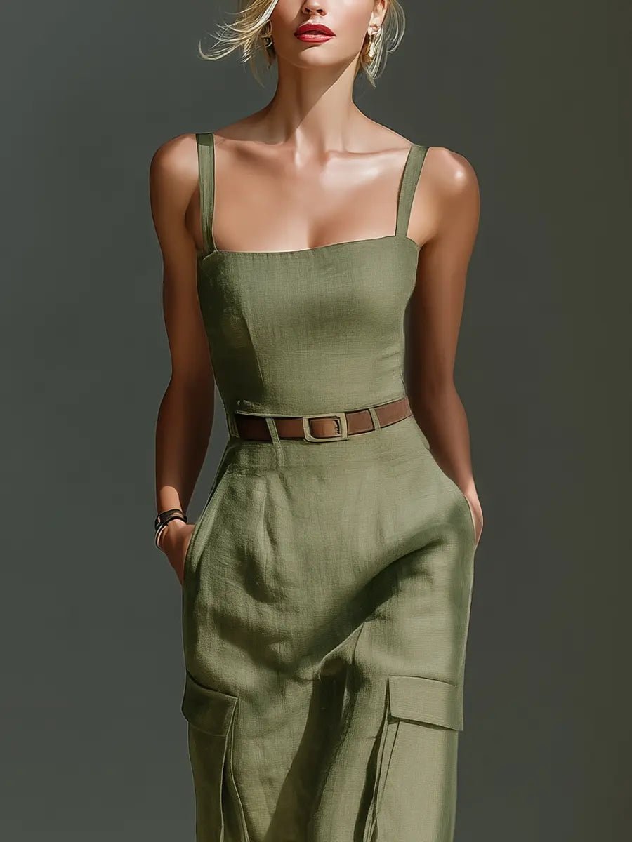 Ella | Vestito midi cargo in lino con cintura da donna